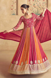 Orange and Red Georgette Sequinned Anarkali Suit